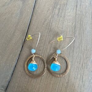 Handmade Bronze Earrings 14KT. Gold Filled Ear Wires Chalcedony Briolette
